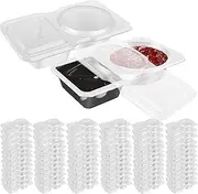 80Pcs Double Compartment Condiment Container Plastic Clear 2 Compartment Snack Containers with Lids Multipurpose Leak-Proof Snack Containers for Sauces Dips Snacks (Clear-80Pcs)