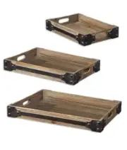 Uttermost - 19667 - Fadia - 21 inch Tray (Set of 3) Natural Wood/Light Tan