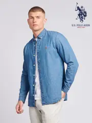 U.S. Polo Assn. Blue Mens Chambray 100% Cotton Shirt (B91351) | $150