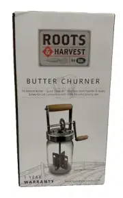 ROOTS & HARVEST by LEM Butter Churner wood handle + Glass Jar New w/box 3 cups