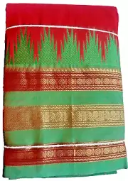 Kanjeevaram Cotton Saree Sari South India Woven Red Green Handloom NEW