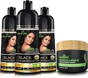 Herbishh Ultimate Hair Color Shampoo Kit (3pcs Hair Color Shampoo Dye +1 Argan Hair Mask) Smooth and Long Lasting Color Shampoo for Grey Hair Men & Women Easy & Quick to Use-Combo4 (Black)
