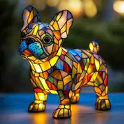 Dog LED Table Lamp - Stained Glass Pug Night Light, French Bulldog Resin Desk Lamp, Fun Gift for Corgi & Dog Lovers (Styled)