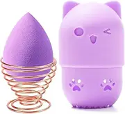 Makeup Sponge Holder, Beauty Sponge Holder, Cosmetic Sponge Case, Beauty Egg Holder, Beauty Blender Holder, Makeup Blender Travel Case Beauty Egg Powder Puff Drying Stand & Travel Case (Light Purple)