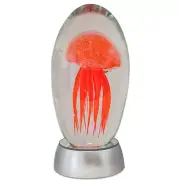 Large Orange Glass Jellyfish 6" Glow In The Dark Paperweight w/ RGB LED Stand