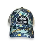 New Salt Life Fish Surf Dive Relax Trucker Snap Back Cap Hat LTARU Blue Palm NWT