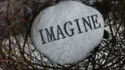 Garden Rock Decor Outdoor Grey Stone Pebble Word "IMAGINE" Sentiment Small NWOT