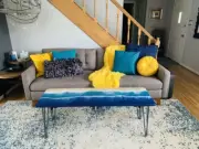 45"x15" Ocean Epoxy Resin Console Table Top Live Edge Wooden Desk