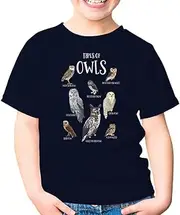 [SDVN] Types of Owls Educational Cute Owl Lover (2) Unisex Kids Shirt Gift Boy Girl Youth T-Shirt (Navy;S)