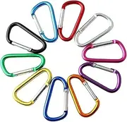 10 PCS 6.2CM Locking Carabiner Clips, Aluminum Carabiner D Ring D-Shaped Spring Snap Hook Key Clip Connect Hooks for Keychain Keyring Belt Loop Water Bottle Backpack Hiking Camping