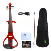 4 String Red Electric Violin Silent 4/4 Ebony Parts Handmade Nice Tone Free Case