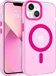 GaoBao Magnetic for iPhone 13 Case, [Compatible with Mag Safe], Slim Fit Translucent Clear Heavy Duty Full Body Protective Shockproof Phone Cases Covers for iPhone 13 6.1 Inch, Hot Pink
