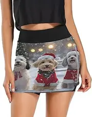[Joisal] Tree Roots Sunset Active Skort with Pockets High Waisted Tennis Skirts for Women for Skater Golf Running Workout, Dogs Snow Grey, Small
