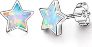 Hypoallergenic Star Earrings for Girls, S925 Sterling Sliver Stud Earrings For Women ARSKRO White Tiny Little Small Cute Fire Opal Earring Jewelry Gifts for Kids Sensitive Ears, Sterling Silver,