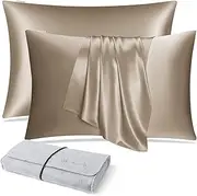 DISANGNI 100% Natural Mulberry Silk Pillow case for Hair and Skin with Hidden Zipper 22 Momme Both Sides Real Silk Pillow Case (2pc Standard Size 20" x26", Taupe)