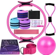 Pilates Essentials Kit for Women, Pilates Kits for Home Workouts Women Yoga Sets Hip Exercise Band Yoga Ball Figure 8 Resistance Band Fitness Equipment