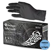 100pcs Medicom SafeTouch Black Latex Gloves Textured Latex Examination Gloves P/F - Small
