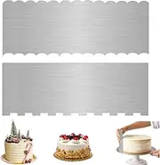2Pcs Stainless Steel Cake Scraper with Pastry Baking Smoother Scraper, Sided Patterned Edge Stripe Edge Pastry Baking Smoother Scraper Cake Decorating Tools for Mousse Butter Cream Cake