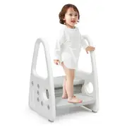 Babyjoy 2-Tier Kids Step Stool Portable Toddler Step Ladder w/Safety Armrests for Toilet Bathroom Kitchen Grey