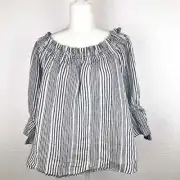 Vince Camuto Women's Linen Striped Peasant Top Boho Blouse Color Gray Size 2XS