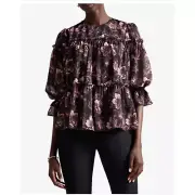Ted Baker London Ballou Tiered Chiffon Blouse Size 6