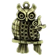 Pendant Bronze Owl Bead Drop Focal Component 43x28mm Holds SS7 Cabs Rhinestones
