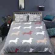 Dachshund Duvet Cover,Colorful Sausage Dog Bedding Set Cartoon Pet Dog Pattern Quilt Cover Animal Theme Gray Quilt Cover Set for Kids Boys Girl,Single(140x210cm)