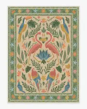 275' x 365' | Machine Washable Runner Rug | Kid & Pet Friendly | Indoor Rug | Iris Apfel Birds Of A Feather Green & Peach Rug | Ruggable