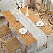 Laolitou Boho Table Runner 60 Inches Long with Tassels for Table Decor, Rustic Farmhouse Macrame Table Runners for Dining Kitchen Wedding Holiday Party, Cream, 12x60 Inches