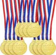 12 Pack Gold Winning Participation Medal Awards for Contests with Neck Ribbon fo