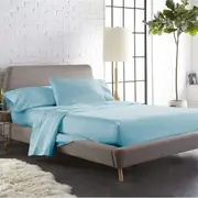 King Single Size Aqua Color 1000TC 100% Cotton Fittd Sheet Flat Sheet Pillowcase Set