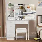 Large Dressing Table Stool Set With Smart LED Sliding Mirror Makeup Vanity Desk