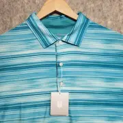 Hickey Freeman Shirt Men's Large Aqua Striped Polo Golf Performance Stretch