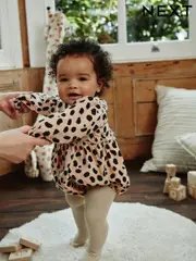 Tan Brown Leopard Print Baby Bloomer Romper with Tights Set (0mths-3yrs) (Q94794) | $21 - $24