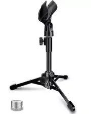 Desktop Mic Stand Portable Foldable Tripod with Mic Clip Holder and 5/8" Male