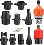 Paddle Board Inflator Adapter, Air Pump Converter, 9 Nozzles Included, Pumping Head Connector for Inflatable Kayaks and Paddle Boards, Air Compressor Force Mechanism (Nylon)