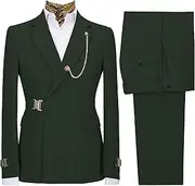 [JEShifangjiusu] 2 Pieces Business Casual Blazer for Men Elegant Slim Fit for Prom Wedding Party Stylish Suit Dress Set Pants, Dark Green, 7XL