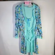 NWT Vintage Pink Kmart Robe/Chemis Set Teal Floral Size 1XL Cotton Poly Blend