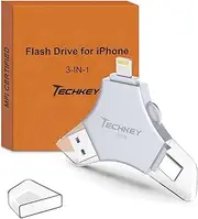 MFi Certified USB 3.0 Flash Drive 128GB for iPhone, 3in1 External Memory Photo Keeper Storage Stick for Picture/Video/Data Saver/Backup, High Speed Thumb/Jump/Hard Drives for iPhone/iPad/Android/PC