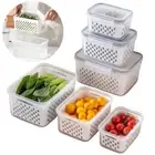 3 PCS Fruit Storage Containers with Removable Colanders for Fridge (Grey)