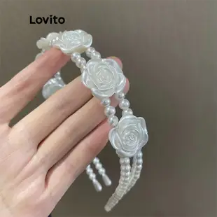 Lovito 休閒素色花朵珍珠髮帶女士優雅婚禮髮帶 LNA14097 (白色)
