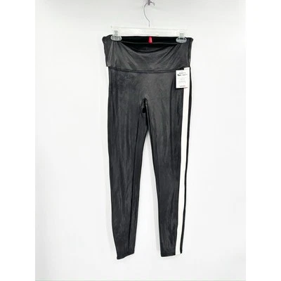 SPANX Faux Leather Side Stripe Leggings Size L NWT