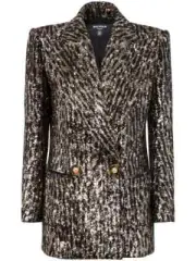 Balmain Blazer 40/US 8/ M Gold Sequin Peak Lapel Double-Breasted NWT $3999