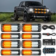 Nilight 8PCS LED Strobe lights 12V Sync Feature Amber White 12 24 LED Lights