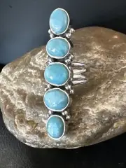 WoMens Cluster Blue Larimar Navajo Sterling Silver Ring Size 7 16155