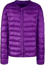 [Generic] Women Portable Ultra Light Down Jacket Slim Thin Collar-Less Feather Jackets Windbreaker Coat