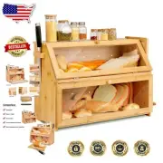 Double Extra Large Bamboo Bread Box with Cutting Board - Rustic Kitchen Charm