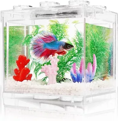 New Aquarium Small Betta Fish Tank Kit with LED Lighting, 0.6 Gallon Stackable