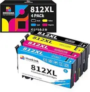 [Hookink] 4-Pack 812XL Ink Cartridges Compatible for Epson Workforce Pro WF-3820 WF-3825 WF-4830 WF-4835 Printer (1 Black, 1 Cyan, 1 Magenta, 1 Yellow, New Upgraded Chips)
