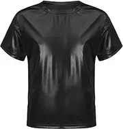 [inhzoy] Kids Girls Boys Shiny Metallic Crop Tops Gymnastics Ballet Jazz Hip Hop Dance Tops Dancewear